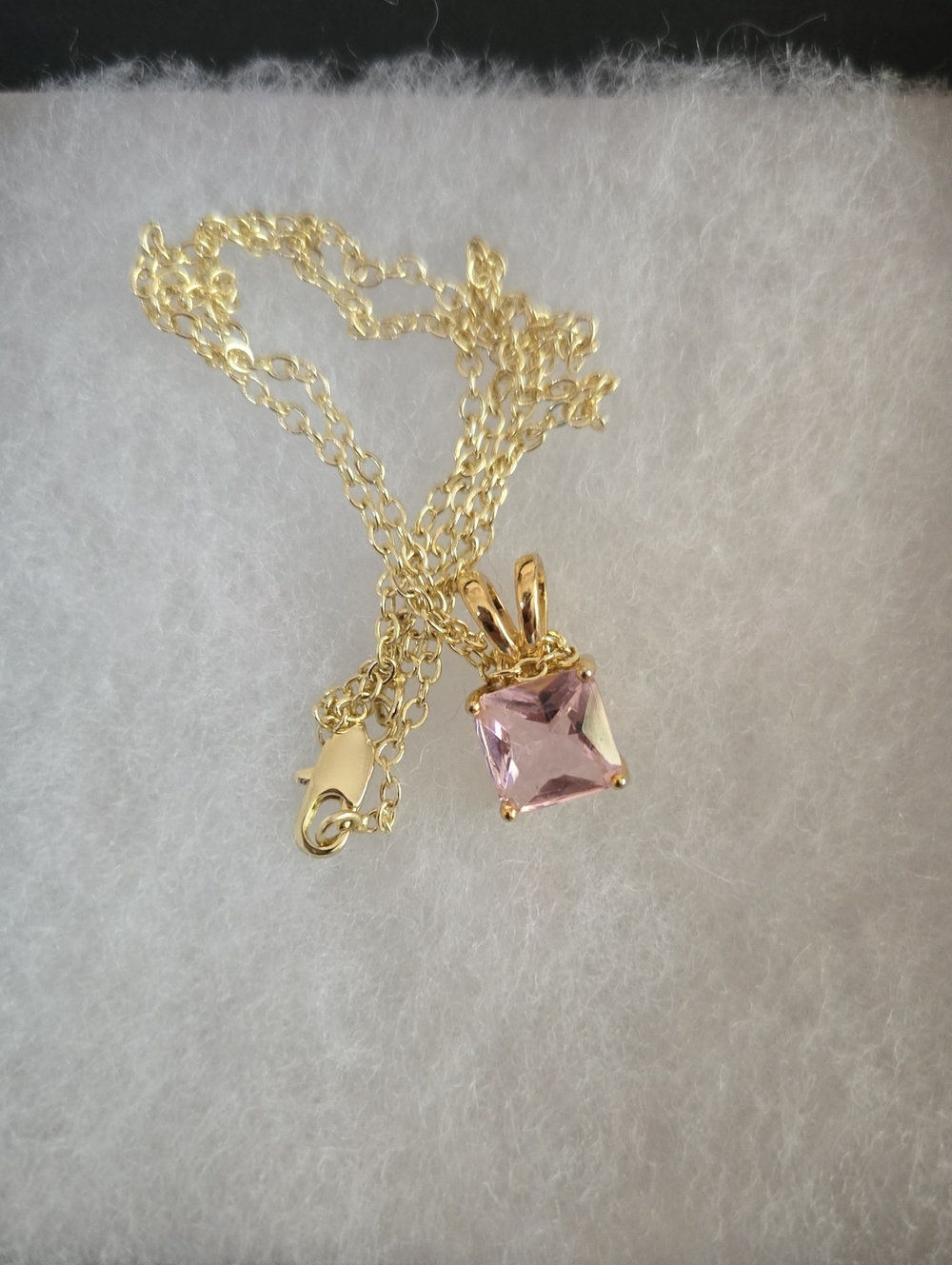 Gold Chain Necklace with Pink Square Crystal Pendant